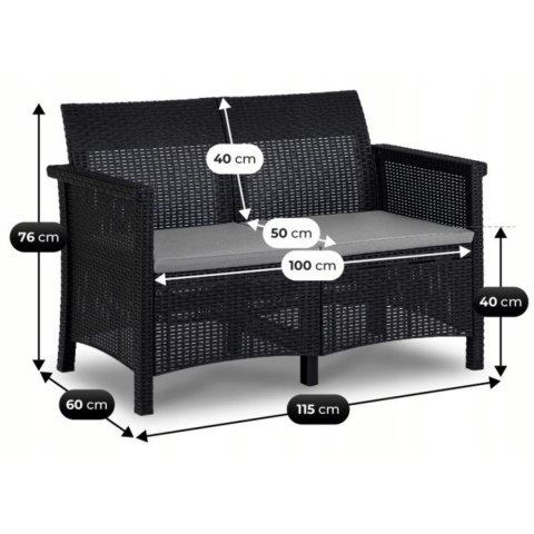 Zestaw Mebli Ogrodowych BRENTA Czarny/Szary