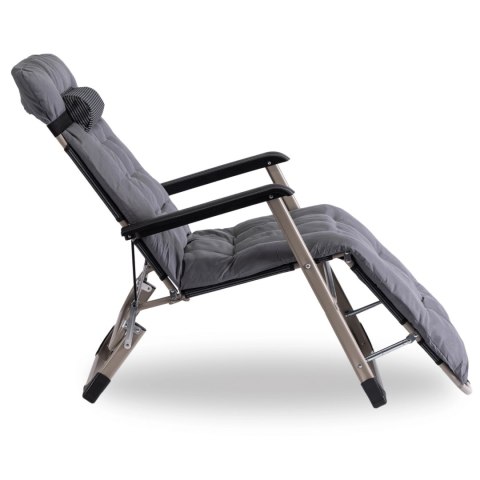 Leżak Ogrodowy Rozkładany Fotel EDISON Szary Poduszka