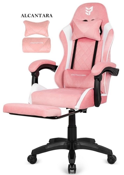 Fotel obrotowy gamingowy XL POKER PRO PINK + WHITE ALCANTARA OUTLET