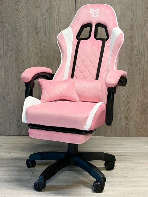 Fotel obrotowy gamingowy XL POKER PRO PINK + WHITE ALCANTARA OUTLET