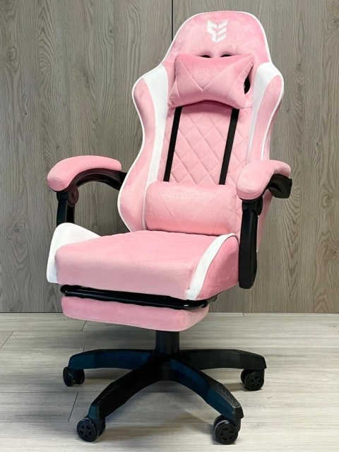 Fotel obrotowy gamingowy XL POKER PRO PINK + WHITE ALCANTARA OUTLET
