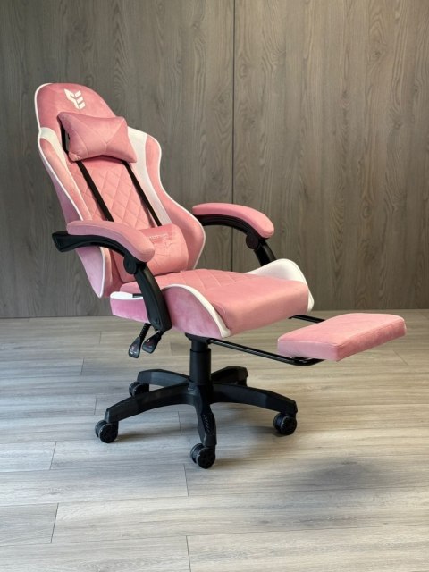Fotel obrotowy gamingowy XL POKER PRO PINK + WHITE ALCANTARA OUTLET