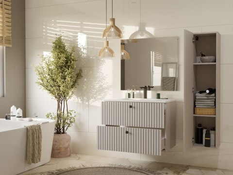 SZAFKA ŁAZIENKOWA WISZĄCA SŁUPEK REGAŁ TIGO 1D KASZMIR RYFLOWANY FRONT