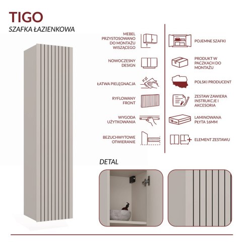 SZAFKA ŁAZIENKOWA WISZĄCA SŁUPEK REGAŁ TIGO 1D KASZMIR RYFLOWANY FRONT