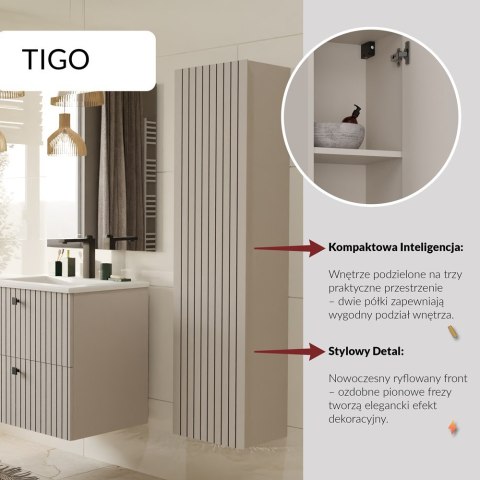 SZAFKA ŁAZIENKOWA WISZĄCA SŁUPEK REGAŁ TIGO 1D KASZMIR RYFLOWANY FRONT