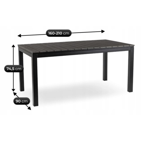 Stół Ogrodowy ARGOS 160-210 cm Ciemnoszary Dąb/Czarny