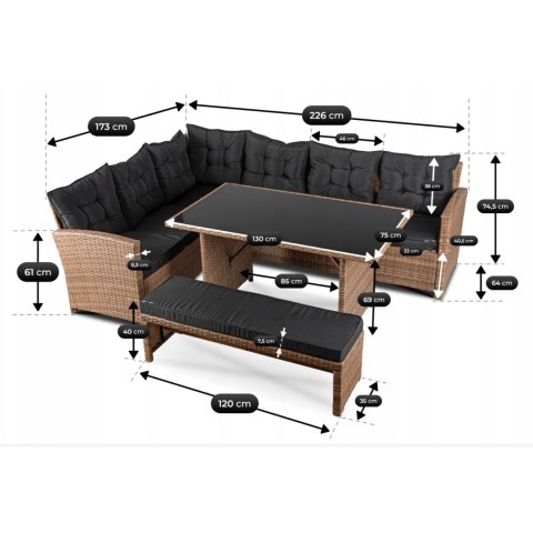 Zestaw Mebli Ogrodowych LIMPIO Jasnobrązowy/Czarny