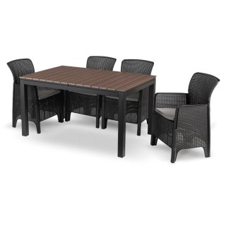 Zestaw Mebli Ogrodowych Stół ARGOS 140-180 cm Orzech i 4 Fotele FRESNO Czarne