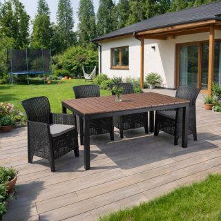 Zestaw Mebli Ogrodowych Stół ARGOS 140-180 cm Orzech i 4 Fotele FRESNO Czarne