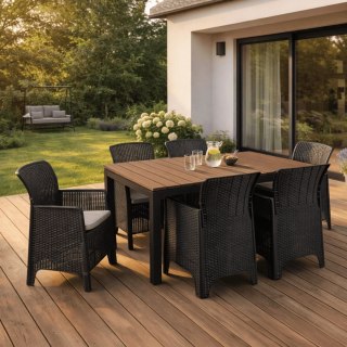 Zestaw Mebli Ogrodowych Stół ARGOS 140-180 cm Orzech i 6 Foteli FRESNO Czarnych