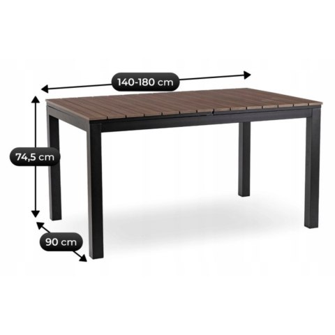 Zestaw Mebli Ogrodowych Stół ARGOS 140-180 cm Orzech i 6 Foteli FRESNO Czarnych