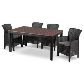 Zestaw Mebli Ogrodowych Stół ARGOS 160-260 cm Orzech i 4 Fotele FRESNO Czarne