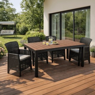 Zestaw Mebli Ogrodowych Stół ARGOS 160-260 cm Orzech i 4 Fotele FRESNO Czarne