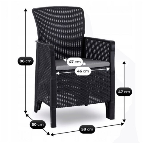 Zestaw Mebli Ogrodowych Stół ARGOS 160-260 cm Orzech i 6 Foteli FRESNO Czarnych