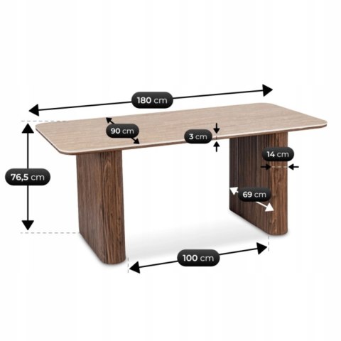 Stół ARAMIS Prostokątny 180 cm Trawertyn/Orzech