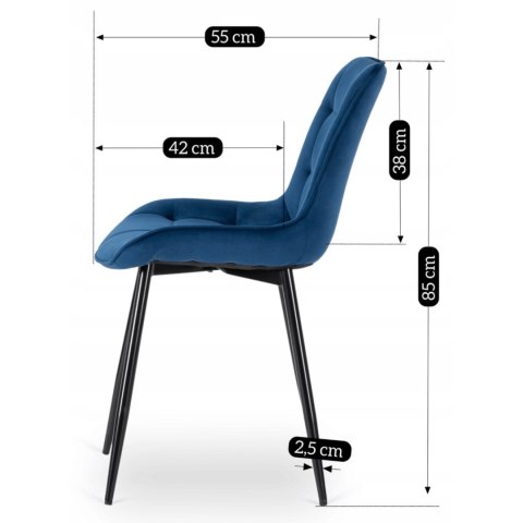 Krzesło Tapicerowane do Jadalni CHRIS Granatowe Welurowe Nowoczesne Loft