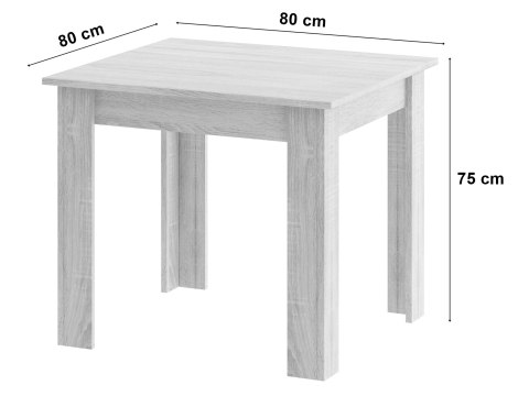 Zestaw Stół NP 80x80cm Dąb Sonoma + Biały + 4 krzesła WAT białe / nogi naturalne