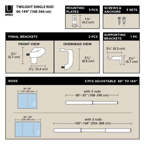 Umbra UMBRA karnisz TWILIGHT 168 - 365 cm czarny mat
