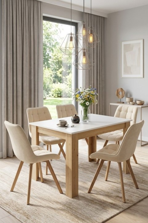 Krzesło SORIA - aksamit beż jasny / nogi dąb x 4