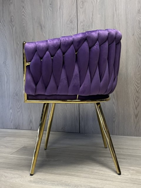 Krzesło plecione Lugano fotel TRECCIA PURPLE VELVET GOLD