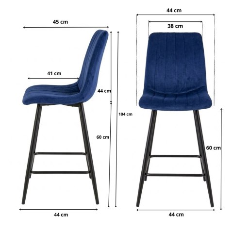 Krzesło barowe AVA AURORA BAR VELVET BLUE hoker