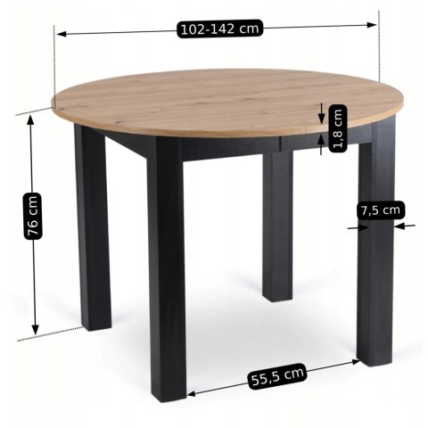 Zestaw Stół HARRY 102-142 cm Dąb Artisan/Czarny i 4 Krzesła PERU Czarne