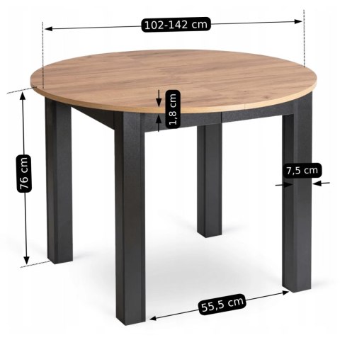 Zestaw Stół HARRY 102-142 cm Dąb Craft/Czarny i 4 Krzesła CHRIS Szare