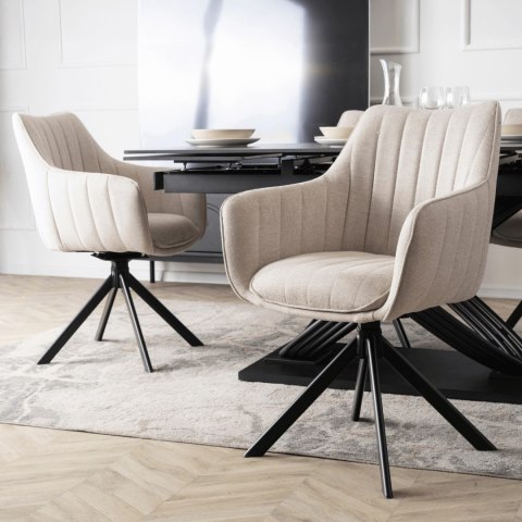 Zestaw Stół IBIZA 160-240 cm Czarny Marmur/Czarny i 4 Krzesła MUMBAI Kremowe