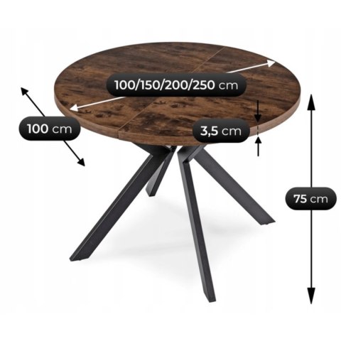 Zestaw Stół LUKAS 100-250 cm Dąb Rustykalny/Czarny i 4 Krzesła RICK Brązowe