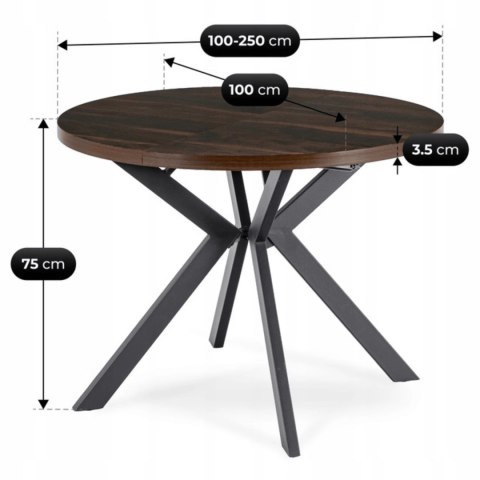 Zestaw Stół LUKAS 100-250 cm Orzech/Czarny i 4 Krzesła PERU Czarne