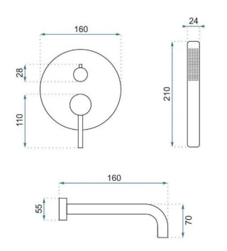 BATERIA WANNOWA PODTYNKOWA LUNGO MIEDŹ SZCZO + BOX