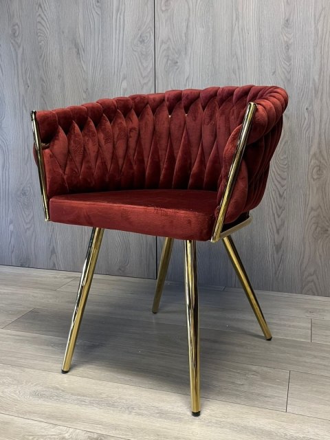 Krzesło plecione Lugano fotel TRECCIA BURGUNDY VELVET GOLD OUTLET