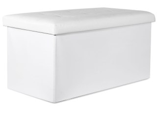 Pufa składana XXL z guzikami - 80x40x40cm ekoskóra biała