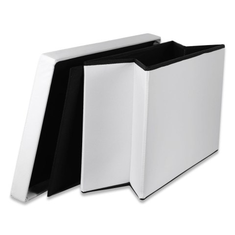 Pufa składana XXL z guzikami - 80x40x40cm ekoskóra biała