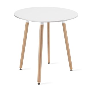 Zestaw Stół KAMI Okrągły 60cm - biały / naturalne nogi + 2 krzesła WAT czarne / nogi naturalne