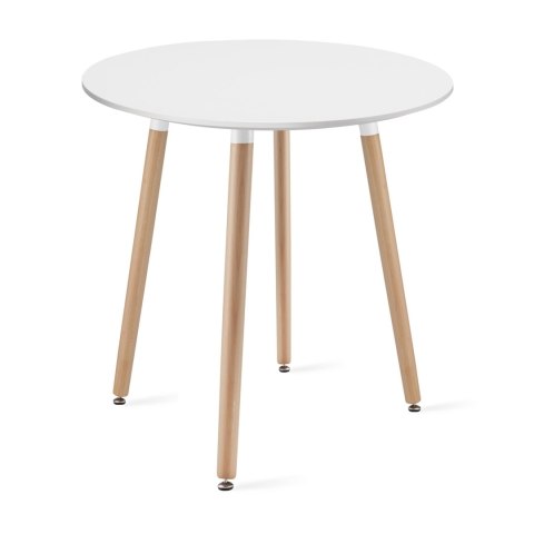Zestaw Stół KAMI Okrągły 60cm - biały / naturalne nogi + 2 krzesła WAT czarne / nogi naturalne