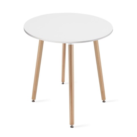 Zestaw Stół KAMI Okrągły 60cm - biały / naturalne nogi + 2 krzesła WAT czarne / nogi naturalne