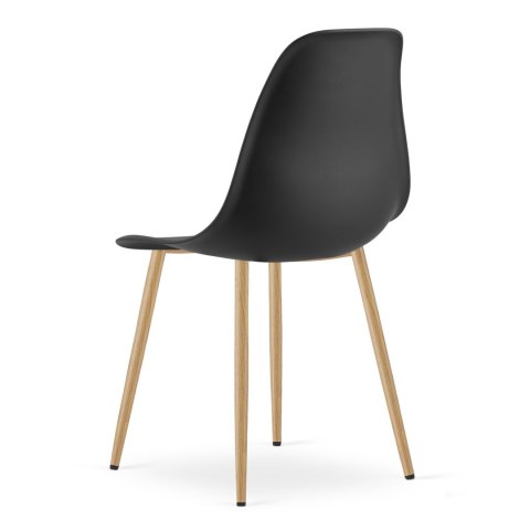 Zestaw Stół KAMI Okrągły 80cm - biały / naturalne nogi + 4 krzesła WAT czarne / nogi naturalne
