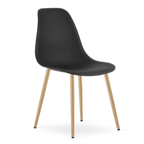 Zestaw Stół KAMI Okrągły 80cm - biały / naturalne nogi + 4 krzesła WAT czarne / nogi naturalne