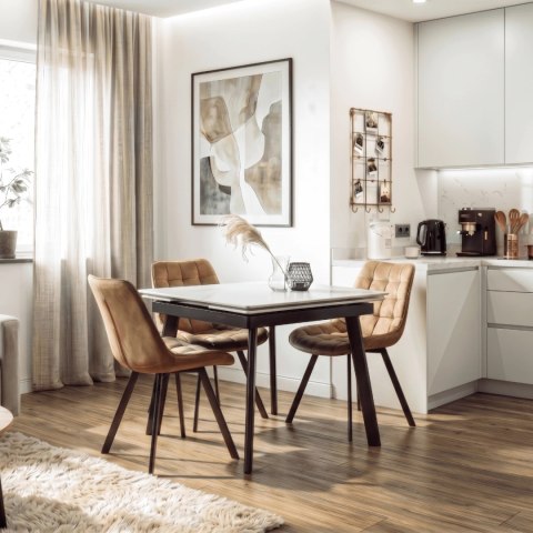 Stół LARES Ceramiczny Rozkładany 90-150 cm Biały Marmur/Czarny