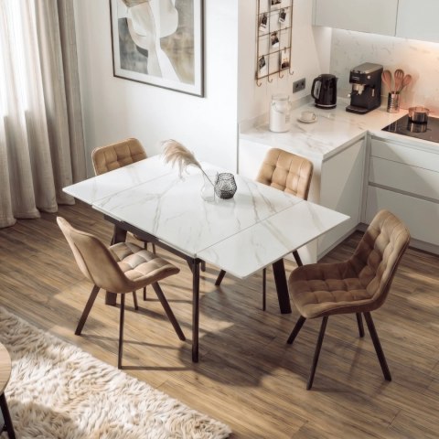 Stół LARES Ceramiczny Rozkładany 90-150 cm Biały Marmur/Czarny