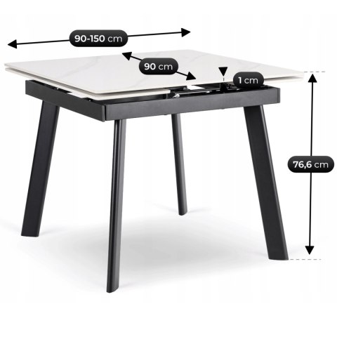 Stół LARES Ceramiczny Rozkładany 90-150 cm Biały Marmur/Czarny