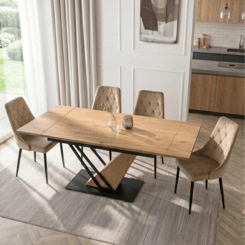 Stół REX Rozkładany 160-220 cm MDF Dąb/Czarny