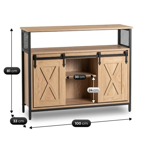 Komoda ARLO 100 cm z Półkami Dąb/Czarny