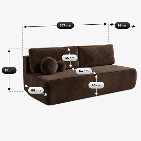 Sofa Rozkładana ARVETO Brązowa Welurowa
