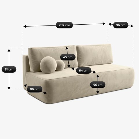 Sofa Rozkładana ARVETO Kremowa Welurowa