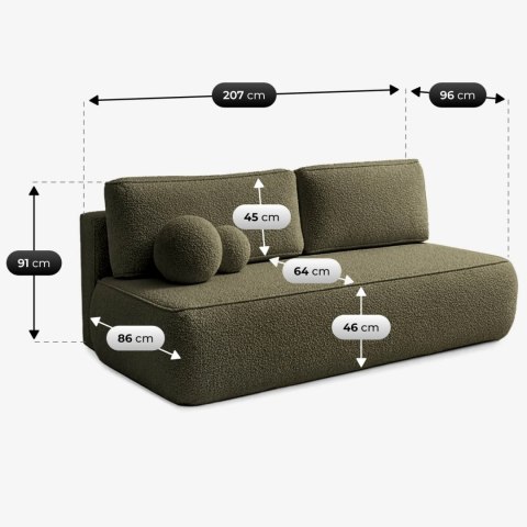 Sofa Rozkładana ARVETO Oliwkowa Boucle