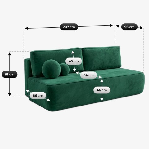 Sofa Rozkładana ARVETO Zielona Welurowa