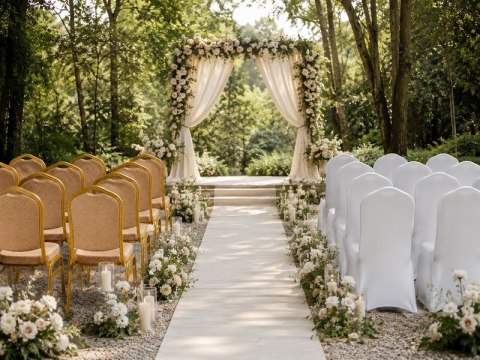 King Home Zestaw krzesło bankietowe HERA beżowe + pokrowiec WEDING biały
