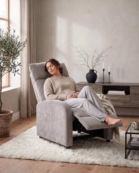 King Home Fotel wypoczynkowy rozkładany RELAX PREMIUM jasny szary